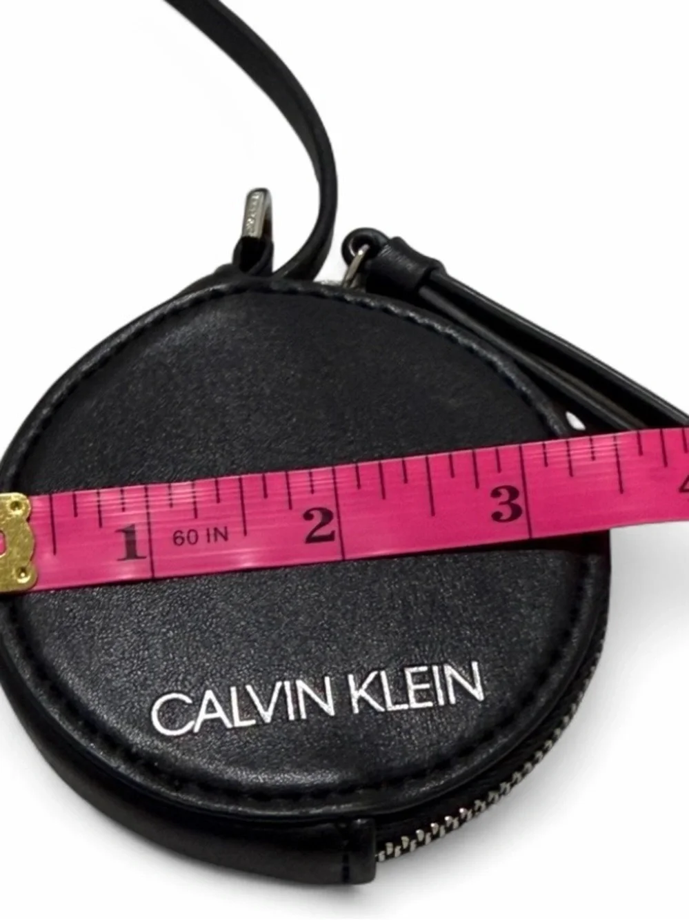 CALVIN KLEIN Millie Round Coin Pouch Keychain-Black-Sleek Minimalist